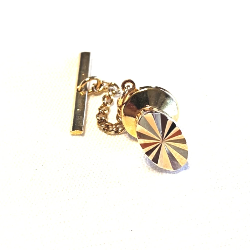 Vintage Etched Sunburst Gold Toned Tie Tack Lapel Pin